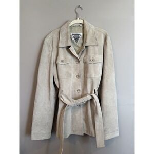 Vintage Marvin Richard's Beige Tan Suede Shacket Tie Waist XL 90s Preppy